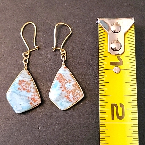 Natural Semi-Precious Stones Drop Earrings Coastal Blue & Brown - Picture 5 of 11